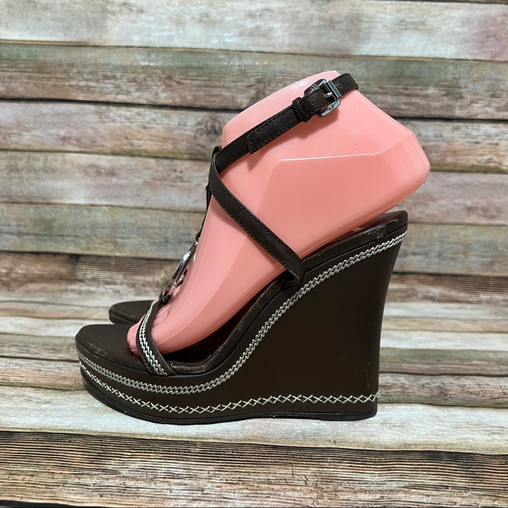 Christian Dior Brown Leather Wedge Sandals